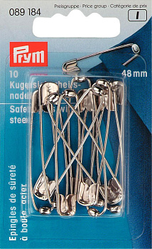Булавки швейные PRYM английские, сталь с защитой от ржавчины, с шариком, 48 мм, серебристый, уп.10 шт, арт.089184