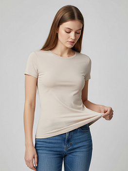 Ткань трикотаж вискоза 240 г/м² ш.180 см арт.TBY.023709 цв.бежевый рул.24-25кг (1кг-2,3м)