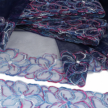 Кружево вышивка на сетке KRUZHEVO арт.TBY.C35 шир.210мм цв.темно-синий, левая уп.9м