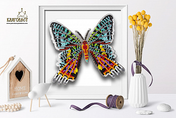 Набор для вышивки бисером 3-D БЛАГОВЕСТ арт.Б-035 Бабочка Chrysiridia Madagascarensis Male 13,5х12 см