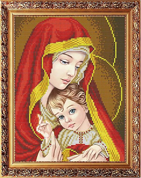 Рисунок на габардине СЛАВЯНОЧКА арт. ААМА-4003 Богородица с младенцем в красном 20х25 см