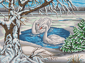 Рисунок на канве КОНЁК арт. 7817 Лебеди на пруду 45х60 см