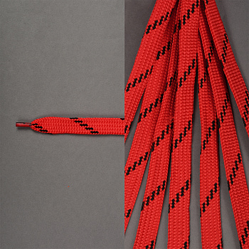 Шнурки плоские 14мм классическое плетение дл.100 см красные-черные точки (10 компл)
