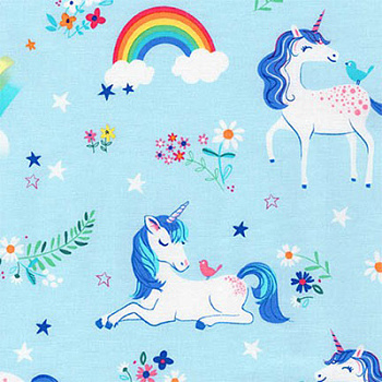 Ткань для пэчворка PEPPY Happy Little Unicorns 146 г/м² 100% хлопок цв.AUI-17163-4 BLUE уп.50х55 см