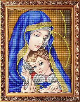 Рисунок на габардине СЛАВЯНОЧКА арт. ААМА-4001 Богородица с младенцем в синем 20х25 см