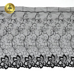 Кружево вышивка на сетке KRUZHEVO арт.TBY.OG90 шир.255мм цв.черный,левая уп.4,45м