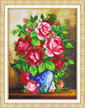 Набор для вышивания бисером ПАУТИНКА арт.Б-1258 Ваза с розами 24х32 см