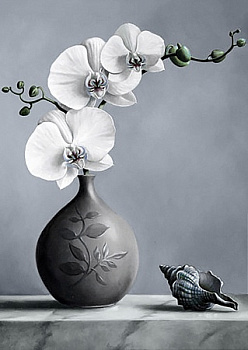 Алмазная мозаика на холсте ГРАННИ арт.Ag4643 Белая орхидея 27х38см