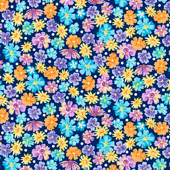 Ткань для пэчворка PEPPY Wildflowers 122 г/м² 100% хлопок цв.FLH-20290-9 NAVY уп.50х55 см