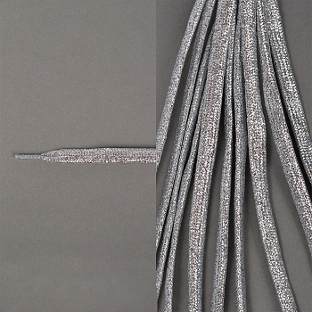 Шнурки плоские 10мм металлизированые дл.100см цв. серебро (10 компл)