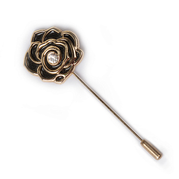 Булавка шляпная металл Роза со стразой арт.TBY.91737 цв. золото/черный уп. 5шт