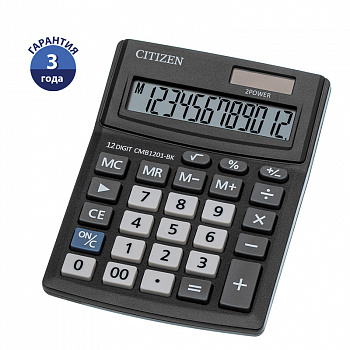Калькулятор настольный Citizen Business Line CMB, 12 разр., двойное питание, 100х136х32мм, черный