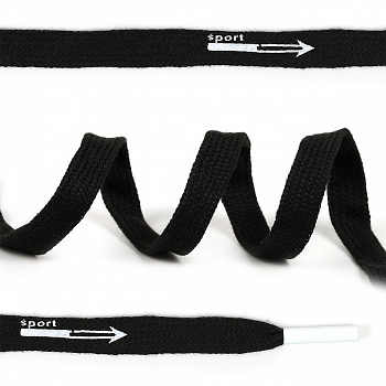 Шнурки TBY плоские 10мм арт.SLF057 цв.черный Sport длина 130 см уп.50шт
