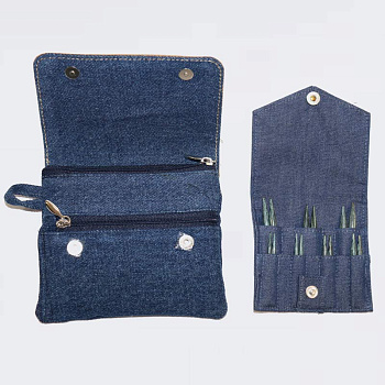 20645 Knit Pro Набор съемных укороченных спиц для вязания Denim Indigo Wood Mini (7 видов спиц в наборе)