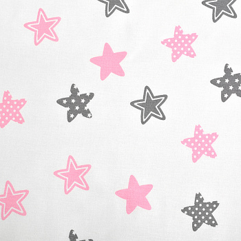 Ткань ранфорс Звезды, арт.SL 20718-3, 100% хлопок, шир.240см, цв.белый/розовый, уп.3м