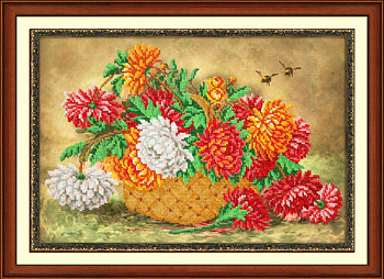 Набор для вышивания бисером ПАУТИНКА арт.Б-1246 Пушистые хризантемы 38х25 см