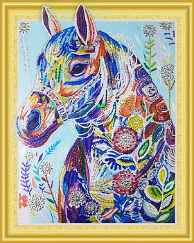 Набор Колор Кит картина алмазная с фигурными стразами арт.КК.FKU011 Цветочная лошадь 40х50