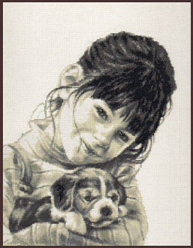 Набор для вышивания ПАЛИТРА арт.11.003 Девочка со щенком 26х31 см