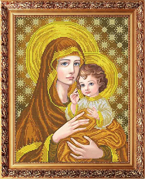 Рисунок на габардине СЛАВЯНОЧКА арт. ААМА-3006 Богородица с младенцем в золоте 28х38 см