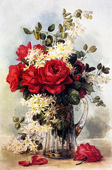 Набор  для вышивания бисером КОЛОР КИТ арт.КК.502 Красные розы в кувшине 21х31 см