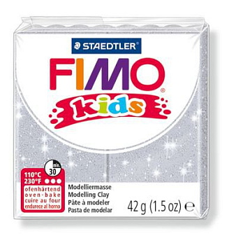FIMO kids полимерная глина для детей, уп. 42г цв.блестящий серебряный, арт.8030-812