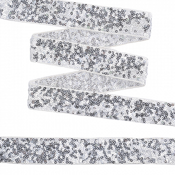 Тесьма с пайетками TBY на сетке арт. TDF03022 шир.30мм цв.белый+серебро уп.13,7м