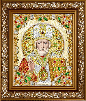 Рисунок на ткани бисером БЛАГОВЕСТ арт.ЖК-4007 Святой Николай в кристаллах и жемчуге