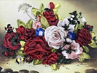Набор для вышивки лентами МНОГОЦВЕТНИЦА арт. МЛ-3008(н) Шмель на розах 25х35см