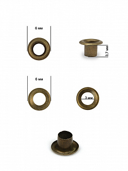 Люверсы сталь TBY.2552 №1,7 (Ø 3мм, h 3,7мм) цв. антик уп. 1000шт