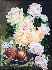 Набор для вышивки лентами МНОГОЦВЕТНИЦА арт. МЛ-3009(н) Розы с медом 27х34,2см