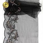 Кружево вышивка на сетке KRUZHEVO арт.TBY.OG83 шир.210мм цв.черный, левая уп.8,25м