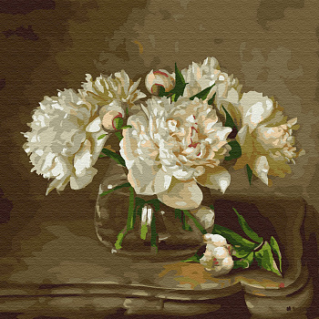 Картины по номерам Molly арт.KH0723 Бузин. Белые пионы на столике (20 цветов) 30х30 см
