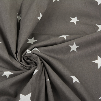 Ткань сатин Звезды, 048РС (А), 120г/м², 100% хлопок, шир.220см, цв.серый рул.60м