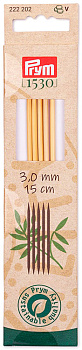 222202 PRYM Спицы чулочные для вязания Prym 1530 3мм 15см, бамбук, натуральный, уп.5шт