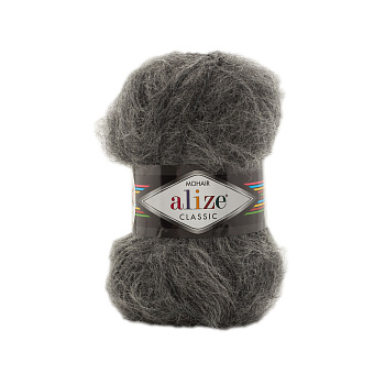Пряжа для вязания Ализе Mohair classic (25% мохер, 24% шерсть, 51% акрил) 5х100г/200м цв.196 тёмно-серый меланж