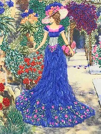 Набор для вышивки лентами МНОГОЦВЕТНИЦА арт. МЛ-3006(н) Дама с корзиной цветов 25х35см
