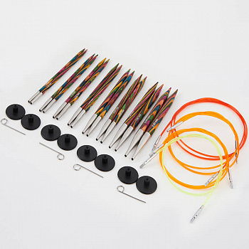 20613 Knit Pro Набор Deluxe Set съемных спиц для вязания Symfonie 3,5-8мм, тросик 60см, 80см, 100см, 120см, дерево, 8 видов спиц