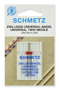 Иглы для бытовых швейных машин Schmetz стандартные двойные 130/705H ZWI №100/4.0, уп.1 игла