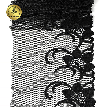 Кружево вышивка на сетке KRUZHEVO арт.TBY.T101 шир.245мм цв.черный,левая уп.6м