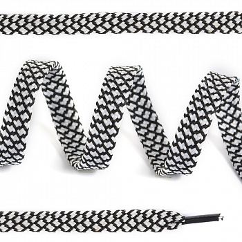 Шнурки плоские 10мм классическое плетение дл.100см цв. черно-белый шашки (25 компл)
