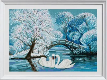Рисунок на ткани (Бисер) КОНЁК арт. 1401 Зимние лебеди 29х39 см
