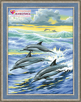 Набор для изготовления картин АЛМАЗНАЯ ЖИВОПИСЬ арт.АЖ.1062 Семья дельфинов 30х39 см