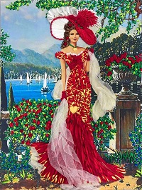 Набор для вышивки лентами МНОГОЦВЕТНИЦА арт. МЛ-3002(н) Дама в красном 25х35см