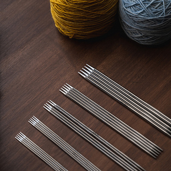 10651 Knit Pro Набор чулочных спиц для вязания длиной 15 см Nova Metal (2мм 2,5мм, 3мм, 3,5мм, 4мм), никелированная латунь, серебристый