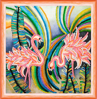 Набор для вышивания бисером АБРИС АРТ арт. AM-148 Розовые фламинго 15х15 см