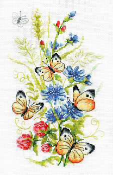 Набор для вышивки МНОГОЦВЕТНИЦА арт. МКН.51-14 Цикорий и бабочки 15х25 см