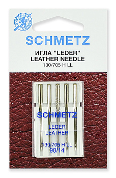 Иглы для бытовых швейных машин Schmetz для кожи 130/705H LL №90, уп.5 игл