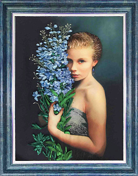 Набор для вышивки лентами КАРОЛИНКА арт. КЛ-3025(н) Девушка с васильками 26х36,5 см
