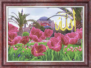 Набор для вышивания бисером КАРОЛИНКА арт. КБПН-3056(ч) Тюльпаны у мечети Айя-Софии 26х35,5 см