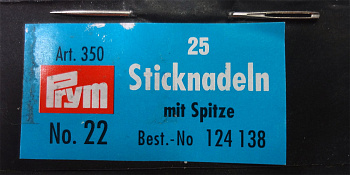 Иглы швейные ручные PRYM для вышивки с острием №22 в конверте, уп.25 шт, арт.124138